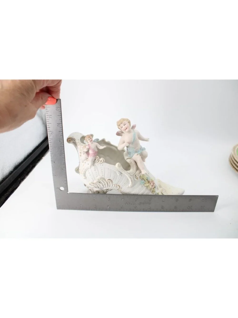 Bisque Slip Vase Cherubs Shoe Vintage 94705